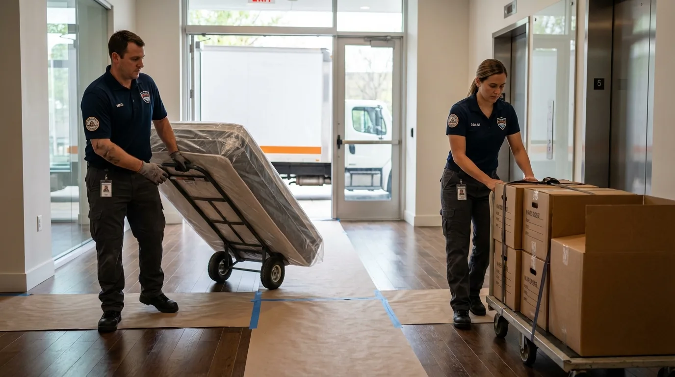 Professional apartment movers loading elevator in Poolesville, MD