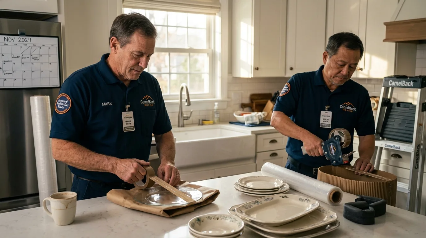 Professional crew packing kitchen dishware in Poolesville, MD